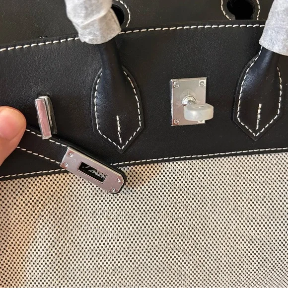 25cm Leather & Canvas Combo Black Satchel